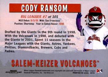 2018 Grandstand Salem-Keizer Volcanoes 20 Years of Success #7 Cody Ransom Back