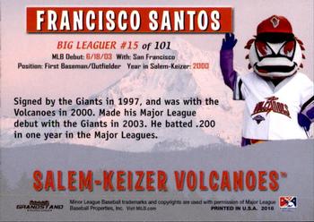 2018 Grandstand Salem-Keizer Volcanoes 20 Years of Success #15 Francisco Santos Back