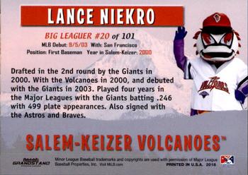 2018 Grandstand Salem-Keizer Volcanoes 20 Years of Success #20 Lance Niekro Back