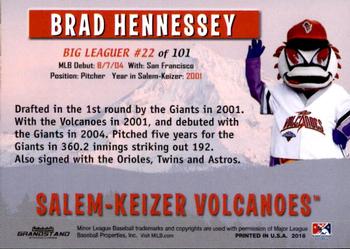 2018 Grandstand Salem-Keizer Volcanoes 20 Years of Success #22 Brad Hennessey Back