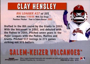 2018 Grandstand Salem-Keizer Volcanoes 20 Years of Success #27 Clay Hensley Back