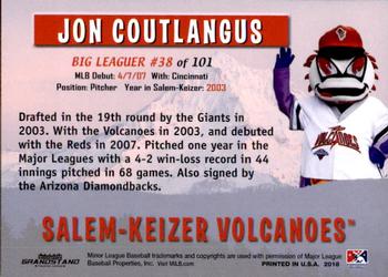 2018 Grandstand Salem-Keizer Volcanoes 20 Years of Success #38 Jon Coutlangus Back