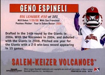 2018 Grandstand Salem-Keizer Volcanoes 20 Years of Success #50 Geno Espineli Back