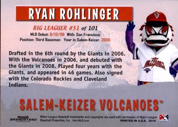 2018 Grandstand Salem-Keizer Volcanoes 20 Years of Success #51 Ryan Rohlinger Back