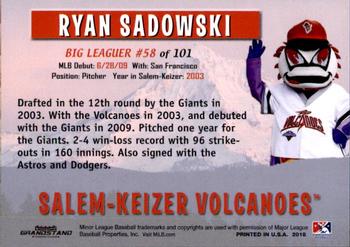 2018 Grandstand Salem-Keizer Volcanoes 20 Years of Success #58 Ryan Sadowski Back