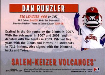 2018 Grandstand Salem-Keizer Volcanoes 20 Years of Success #60 Dan Runzler Back