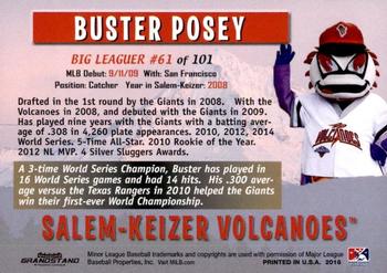 2018 Grandstand Salem-Keizer Volcanoes 20 Years of Success #61 Buster Posey Back