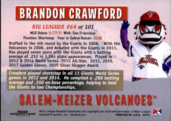2018 Grandstand Salem-Keizer Volcanoes 20 Years of Success #64 Brandon Crawford Back