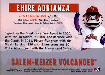 2018 Grandstand Salem-Keizer Volcanoes 20 Years of Success #76 Ehire Adrianza Back