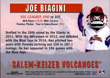 2018 Grandstand Salem-Keizer Volcanoes 20 Years of Success #90 Joe Biagini Back