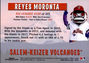 2018 Grandstand Salem-Keizer Volcanoes 20 Years of Success #100 Reyes Moronta Back