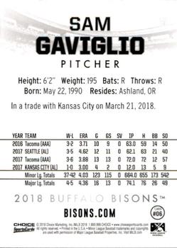 2018 Choice Buffalo Bisons #06 Sam Gaviglio Back