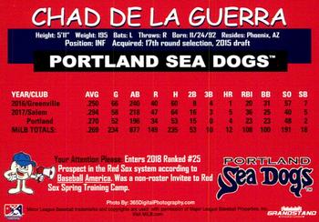2018 Grandstand Portland Sea Dogs #NNO Chad De La Guerra Back