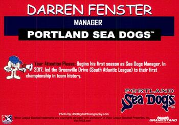 2018 Grandstand Portland Sea Dogs #NNO Darren Fenster Back