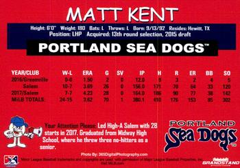 2018 Grandstand Portland Sea Dogs #NNO Matt Kent Back