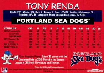 2018 Grandstand Portland Sea Dogs #NNO Tony Renda Back