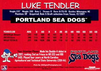 2018 Grandstand Portland Sea Dogs #NNO Luke Tendler Back