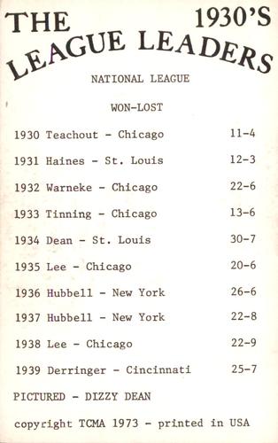 1973 TCMA The 1930's League Leaders #NNO Dizzy Dean Back