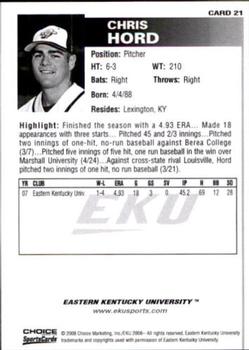 2008 Choice Eastern Kentucky Colonels #21 Chris Hord Back