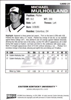 2008 Choice Eastern Kentucky Colonels #27 Michael Mulholland Back