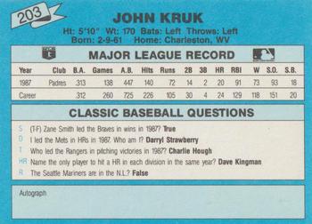 1988 Classic Blue #203 John Kruk Back
