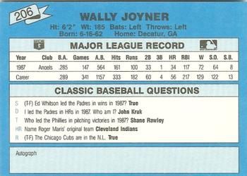 1988 Classic Blue #206 Wally Joyner Back