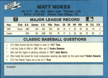 1988 Classic Blue #207 Matt Nokes Back