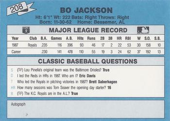 1988 Classic Blue #208 Bo Jackson Back