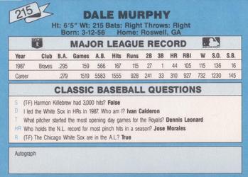 1988 Classic Blue #215 Dale Murphy Back