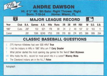 1988 Classic Blue #216 Andre Dawson Back