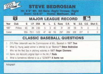 1988 Classic Blue #222 Steve Bedrosian Back