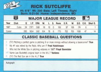 1988 Classic Blue #224 Rick Sutcliffe Back