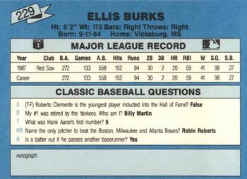 1988 Classic Blue #229 Ellis Burks Back