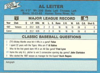 1988 Classic Blue #238 Al Leiter Back