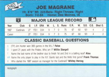 1988 Classic Blue #240 Joe Magrane Back