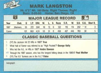 1988 Classic Blue #250 Mark Langston Back