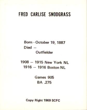 1969 Sports Cards for Collectors Series 2 #37 Fred Snodgrass Back