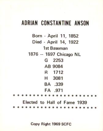 1969 Sports Cards for Collectors Series 2 #44 Cap Anson Back
