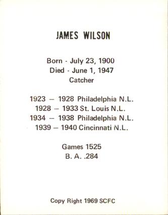 1969 Sports Cards for Collectors Series 2 #50 Jimmie Wilson Back