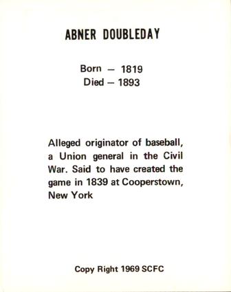 1969 Sports Cards for Collectors Series 2 #53 Abner Doubleday Back
