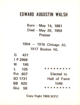 1969 Sports Cards for Collectors Series 2 #54 Ed Walsh Back