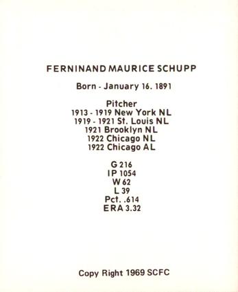 1969 Sports Cards for Collectors Series 2 #66 Ferdie Schupp Back