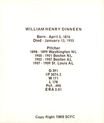 1969 Sports Cards for Collectors Series 2 #72 Bill Dinneen Back