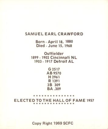 1969 Sports Cards for Collectors Series 2 #75 Sam Crawford Back