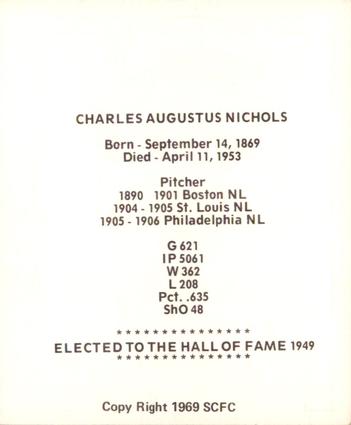 1969 Sports Cards for Collectors Series 2 #76 Kid Nichols Back