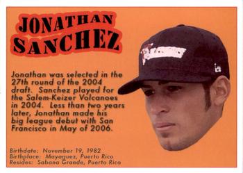 2010 Grandstand Salem-Keizer Volcanoes San Francisco Champions #NNO Jonathan Sanchez Back