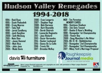 2018 Grandstand Hudson Valley Renegades 25th Anniversary #NNO Team Logo / Checklist Back