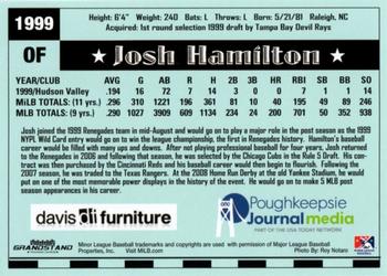 2018 Grandstand Hudson Valley Renegades 25th Anniversary #NNO Josh Hamilton Back