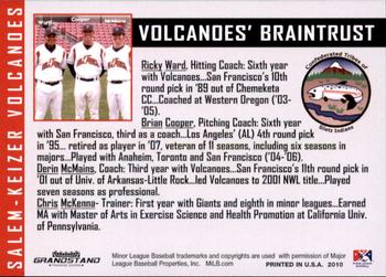 2010 Grandstand Salem-Keizer Volcanoes #NNO Volcanoes' Braintrust (Ricky Ward / Brian Cooper / Derin McMains) Back