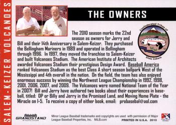 2010 Grandstand Salem-Keizer Volcanoes #NNO Bill Tucker / Jerry Walker Back